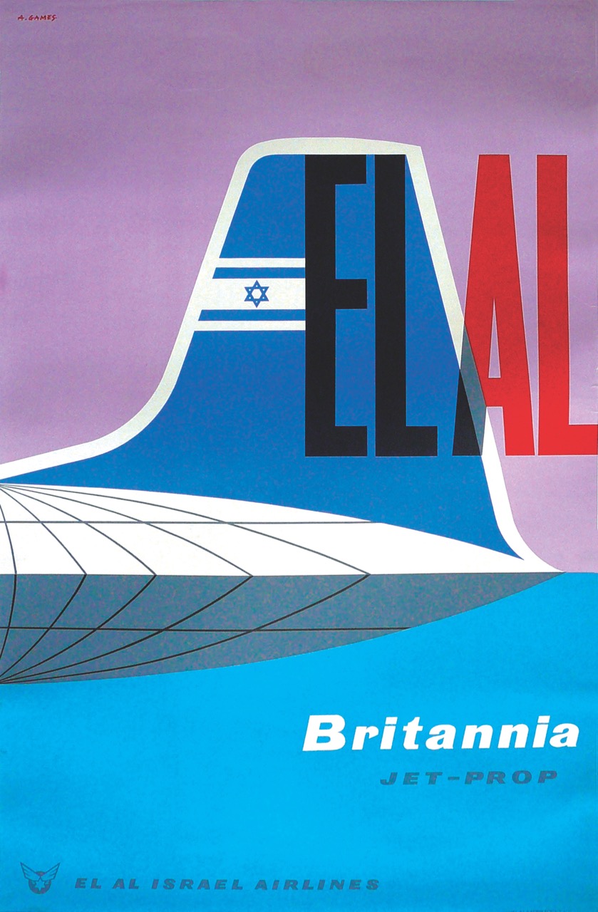 Poster highlighting the global reach of EL AL's new Britannia aircraft, by British artist Abram Games, 1957. (Micha Riss collection)