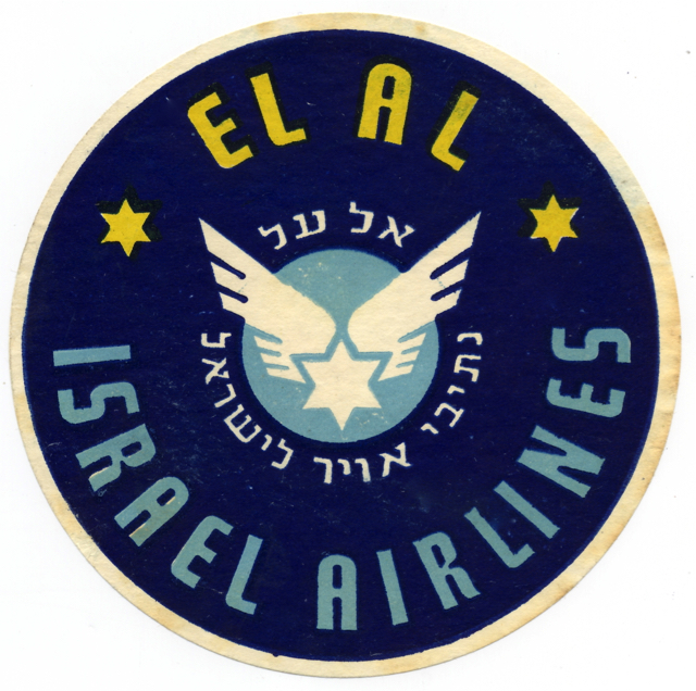 EL AL's first baggage label, designed by Franz Krausz, about 1950 (MG collection)