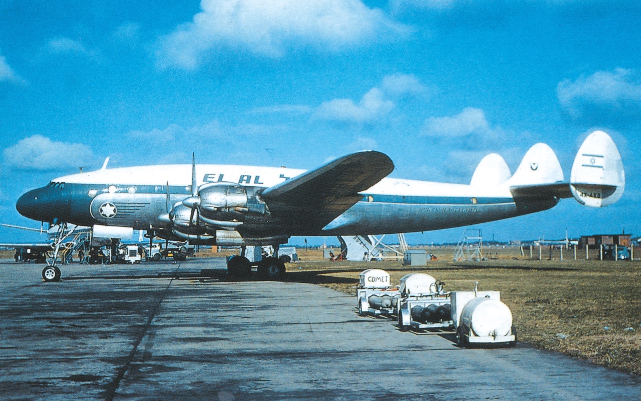 Constellation 4X-AKD at London-Heathrow, about 1955. All EL AL trans-Atlantic services at that time stopped in London. (Brian Stainer via Peter R Keating)
