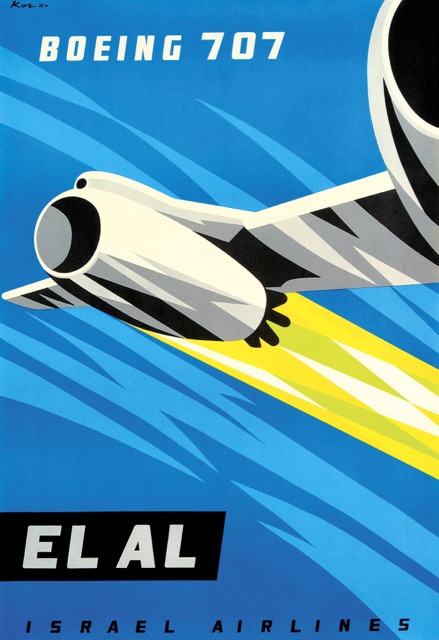 The powerful, fast Boeing 707 is dramatized in this poster by noted Israeli artist Paul Kor, 1960 (Micha Riss collection)